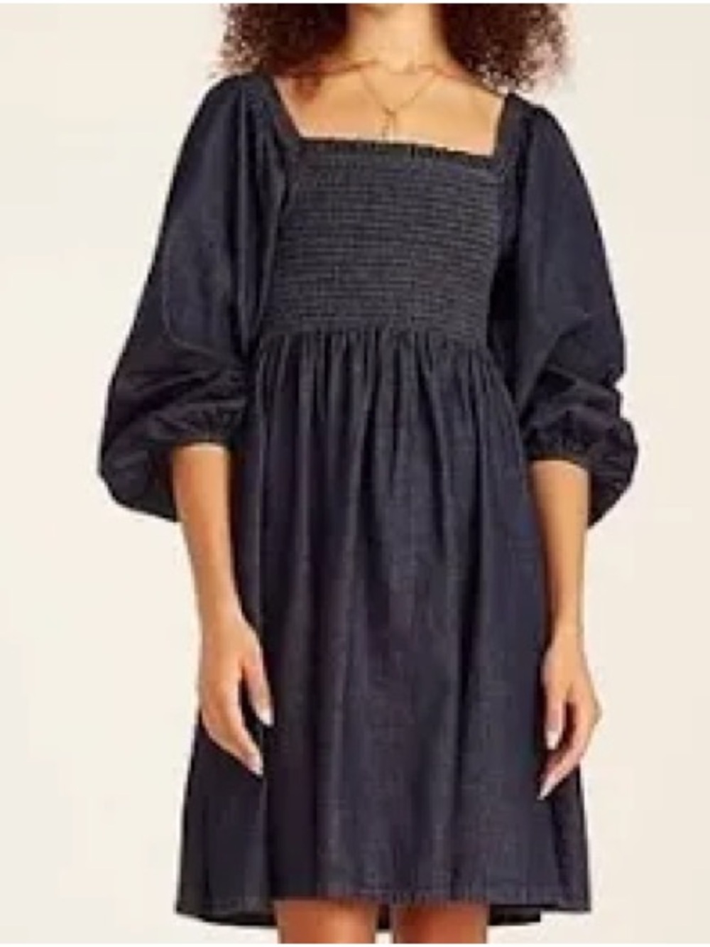 J crew NWT XXS Smocked Denim chambray Mini Dress Dark Indigo